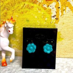 Teal flower earrings